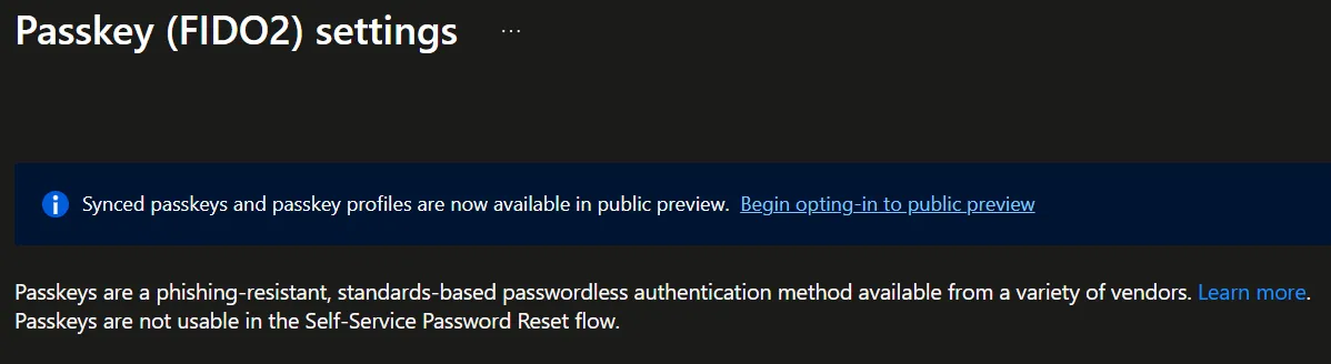 a screenshot showing how to enable the public preview of FIDO2 profiles